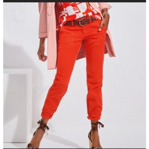 CAbi #6046 Women's Coral Orange Utility Trouser Straight Leg Pants Size 4 - Picture 2 of 11